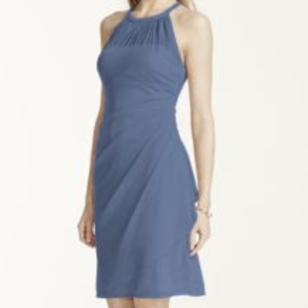 Fitted sleeveless halter stone blue dress size 12